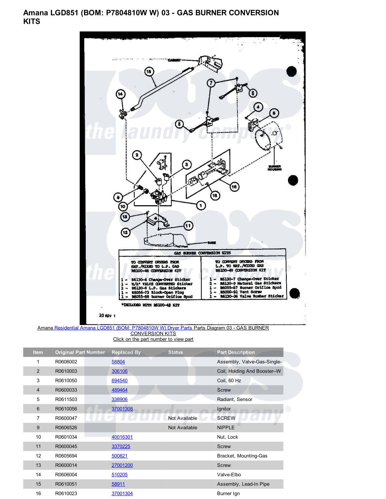 Amana LGD851 Parts Diagram