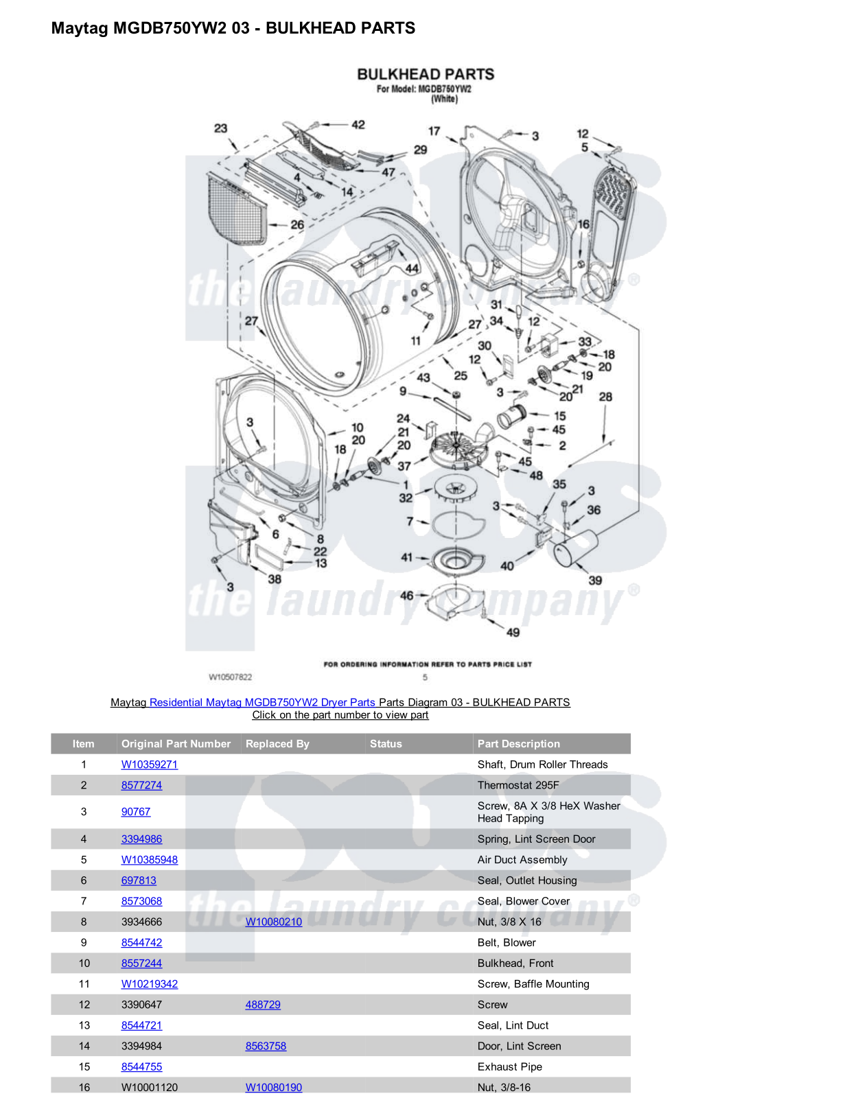 Maytag MGDB750YW2 Parts Diagram