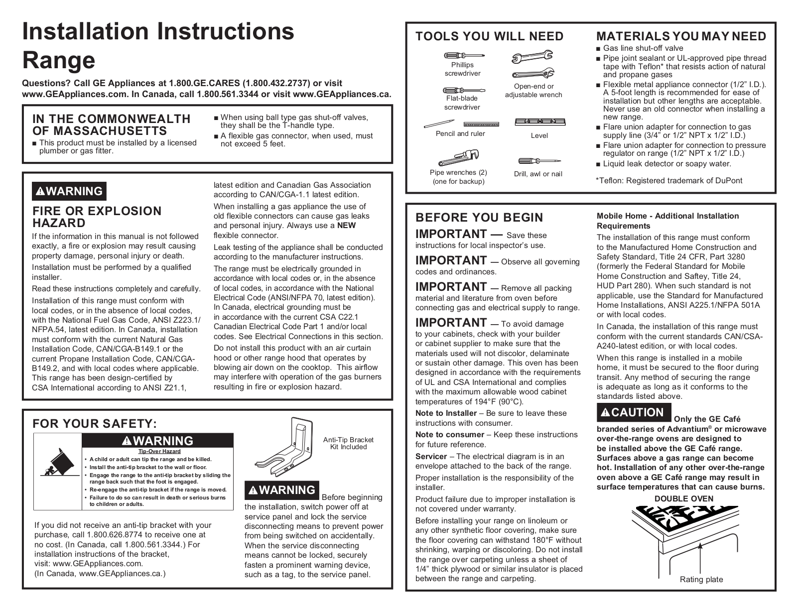 GE CGS995EEL1DS Installation Guide