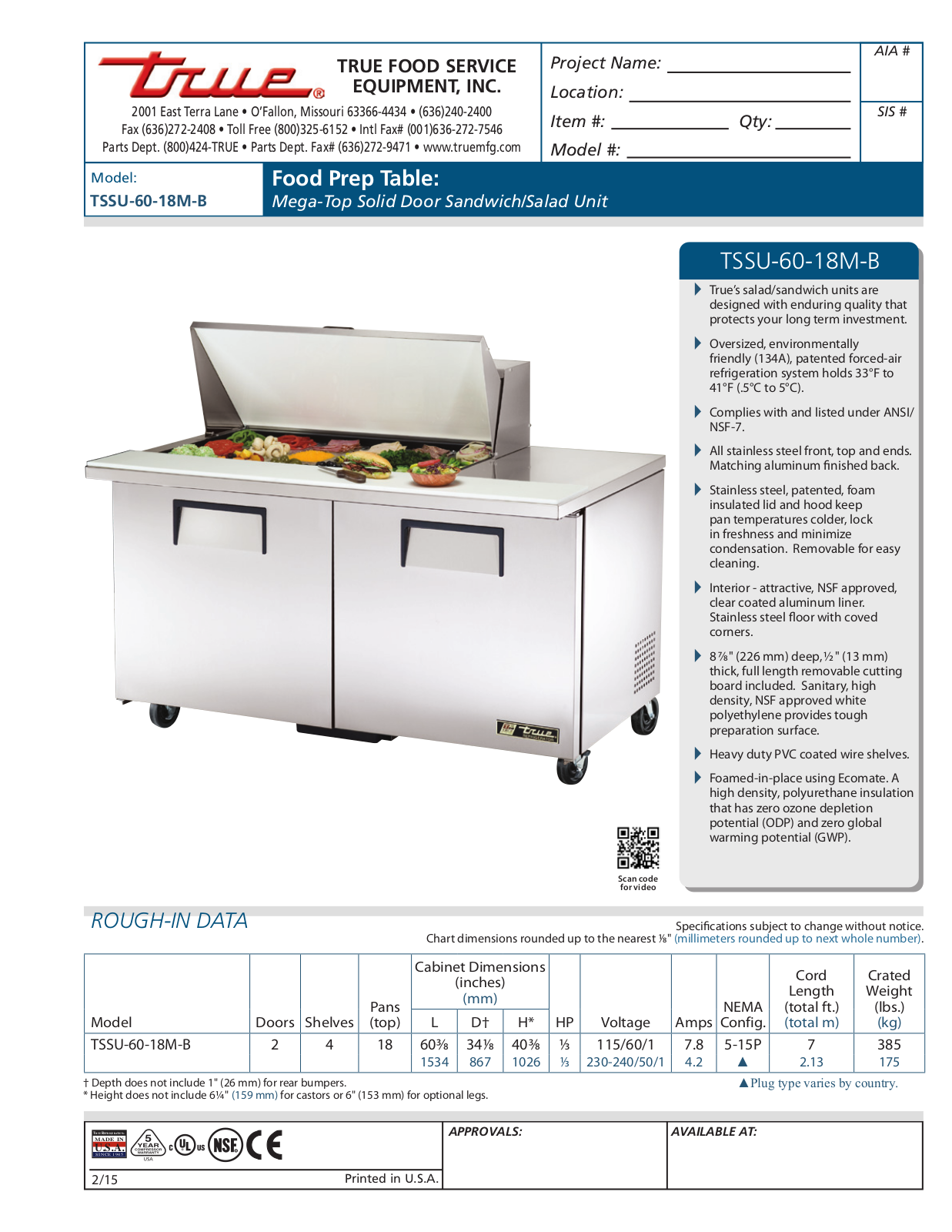 True TSSU-60-18M-B User Manual