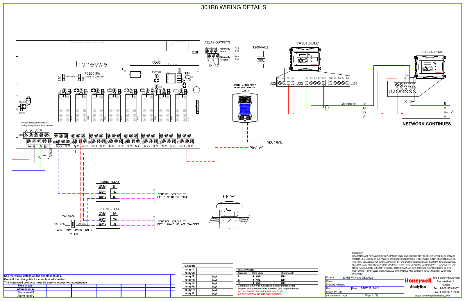 Honeywell 301-R8 Wiring Details