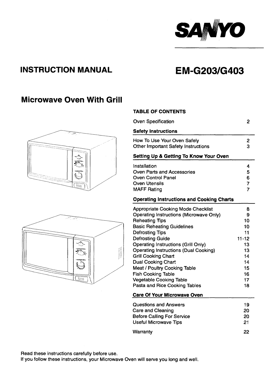 Sanyo EM-G403, EM-G203 Instruction Manual