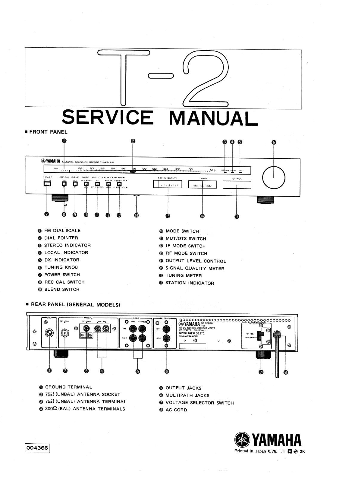 Yamaha T-2 Service manual