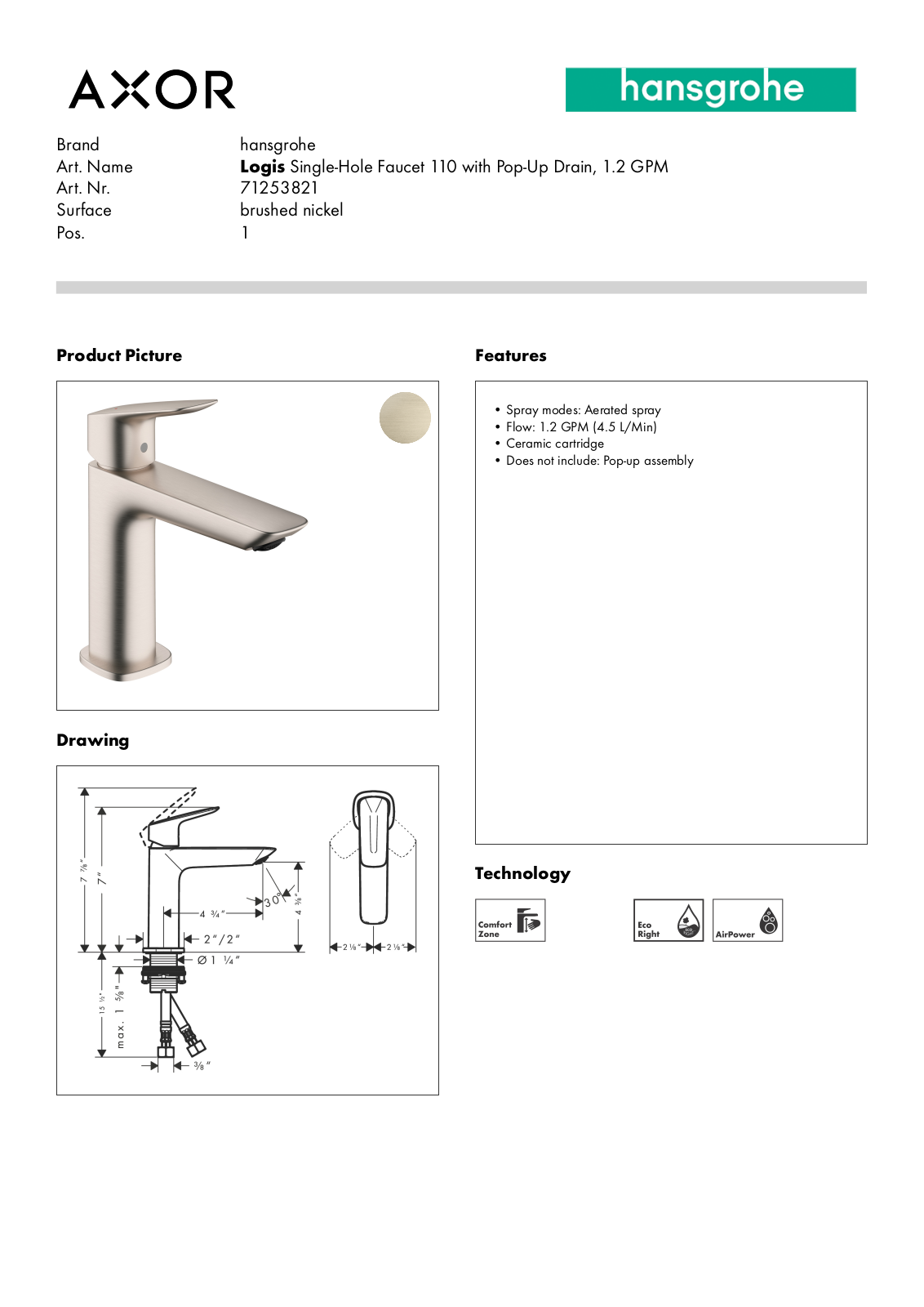 Hansgrohe GCDC1964 Specifications - ManualMachine.com