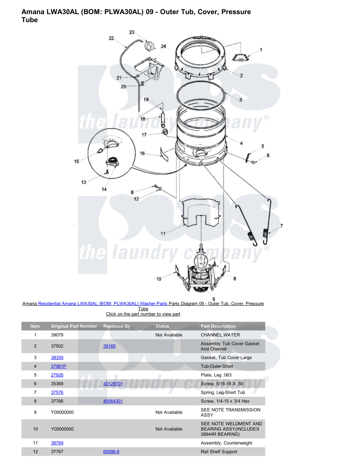 Amana LWA30AL Parts Diagram