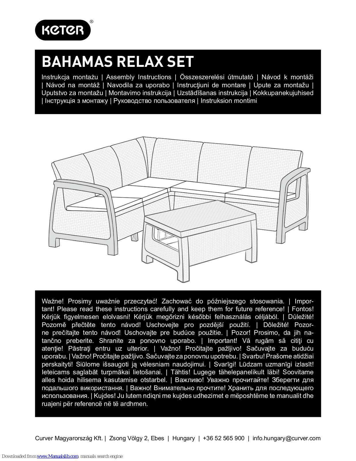 Keter BAHAMAS RELAX SET Assembly Instructions Manual