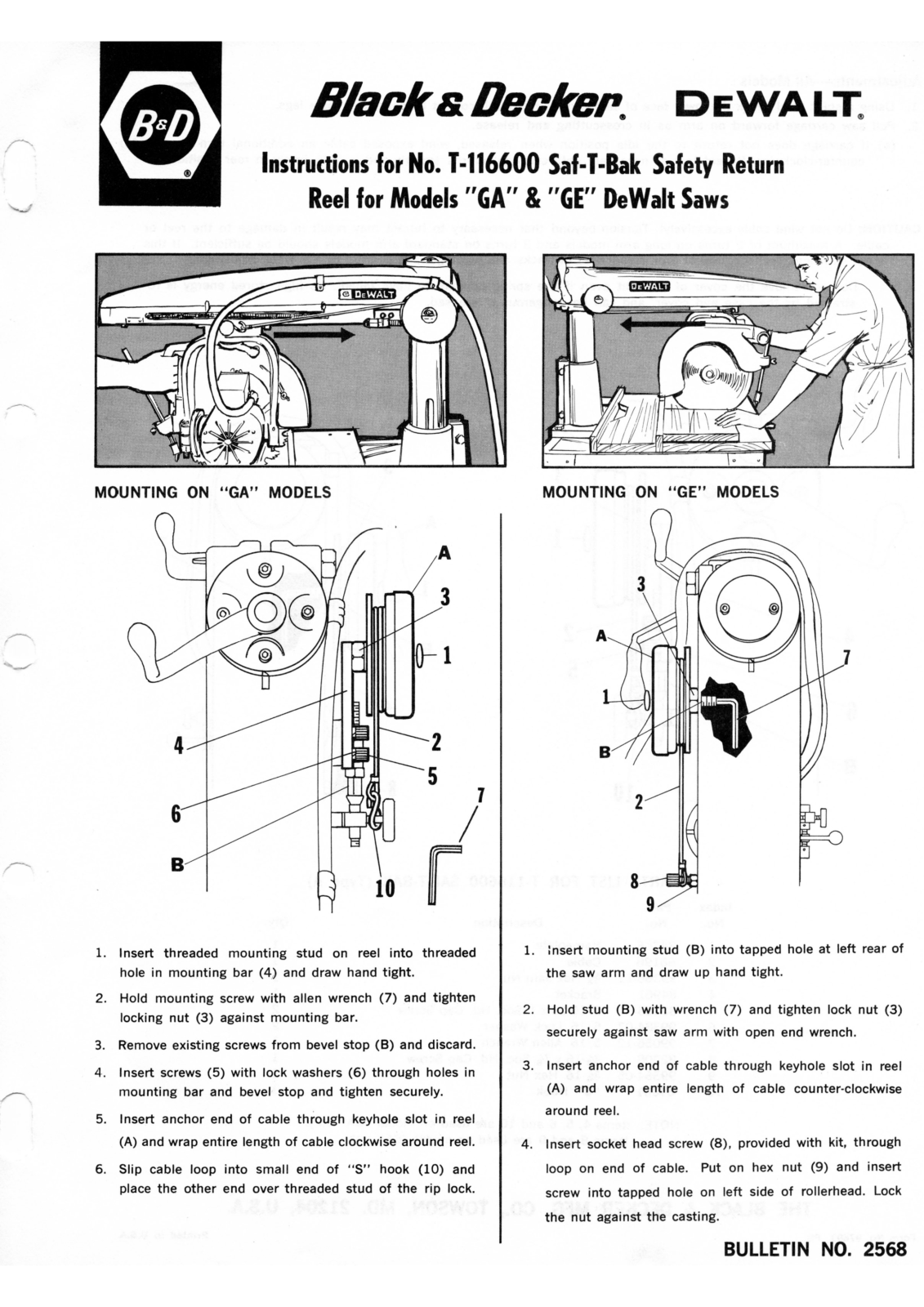 De Walt GA, GE Instructions