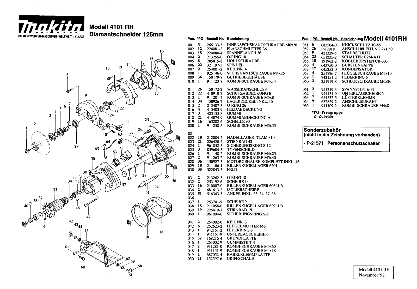 Makita 4101RH REMPLACEMENT PARTS