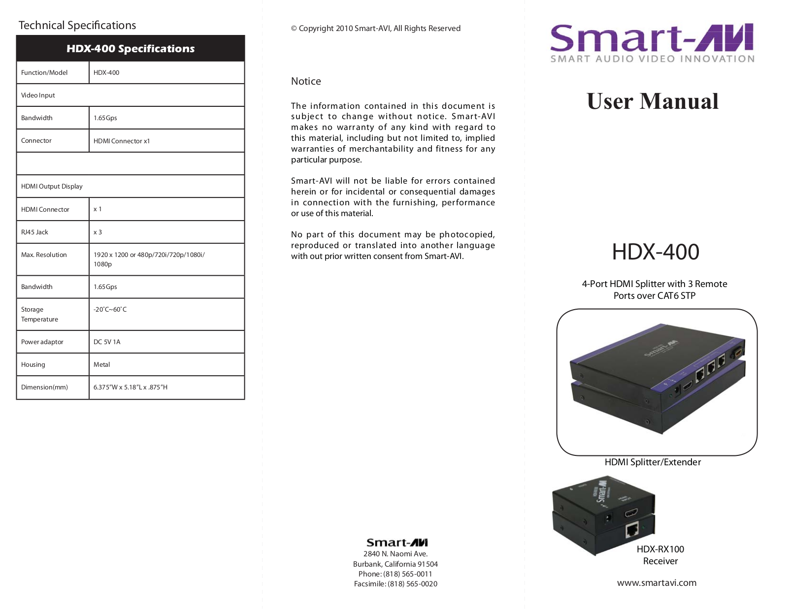 Smart Avi HDX-400 User Manual