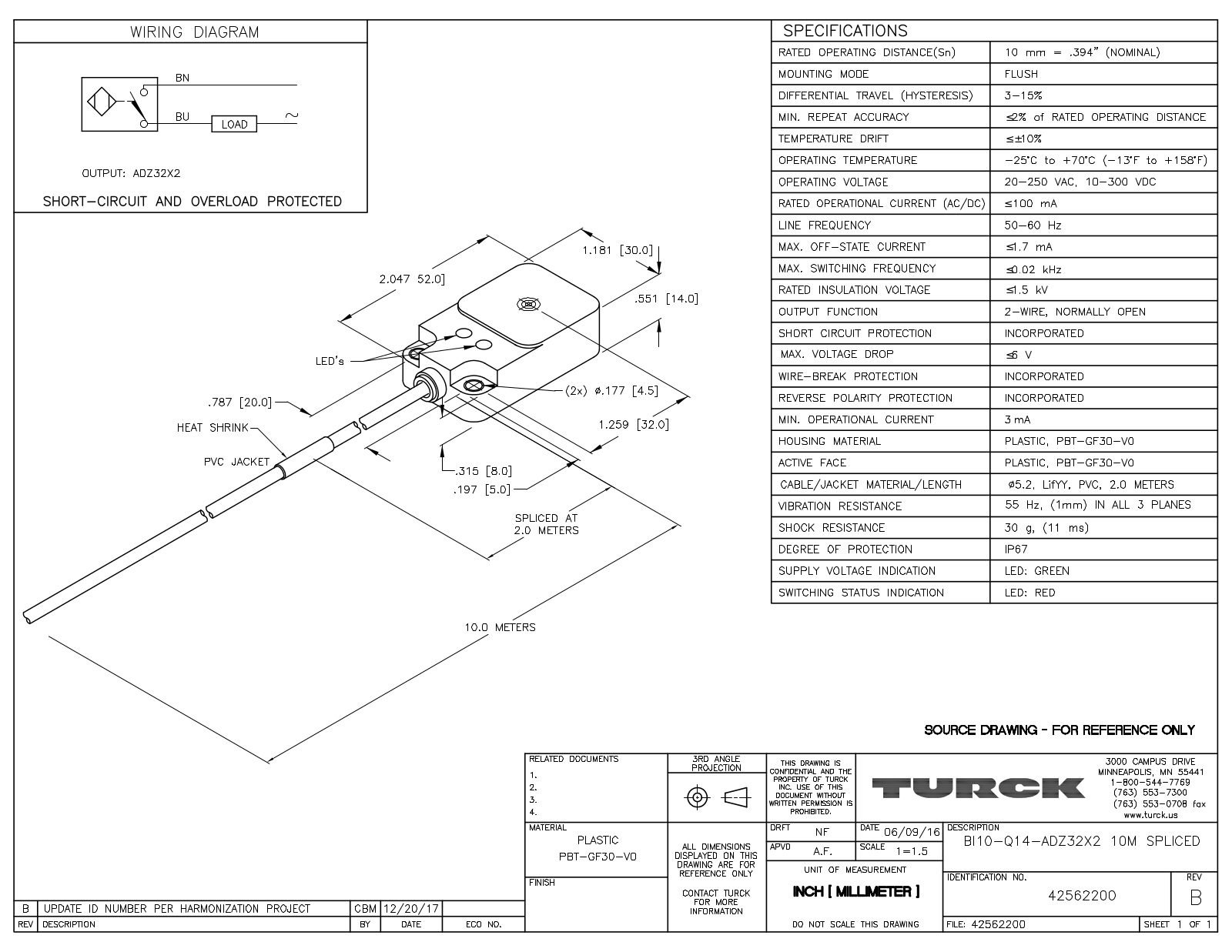 Turck BI10-Q14ADZ32X210MSPLICED Data Sheet