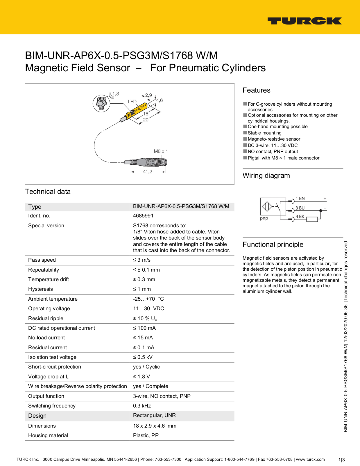 TURCK BIM-UNR-AP6X-0.5-PSG3M Technical data