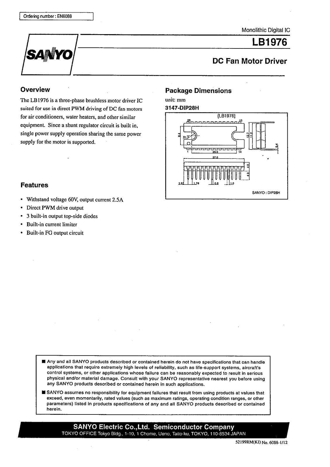 Sanyo LB1976 Specifications