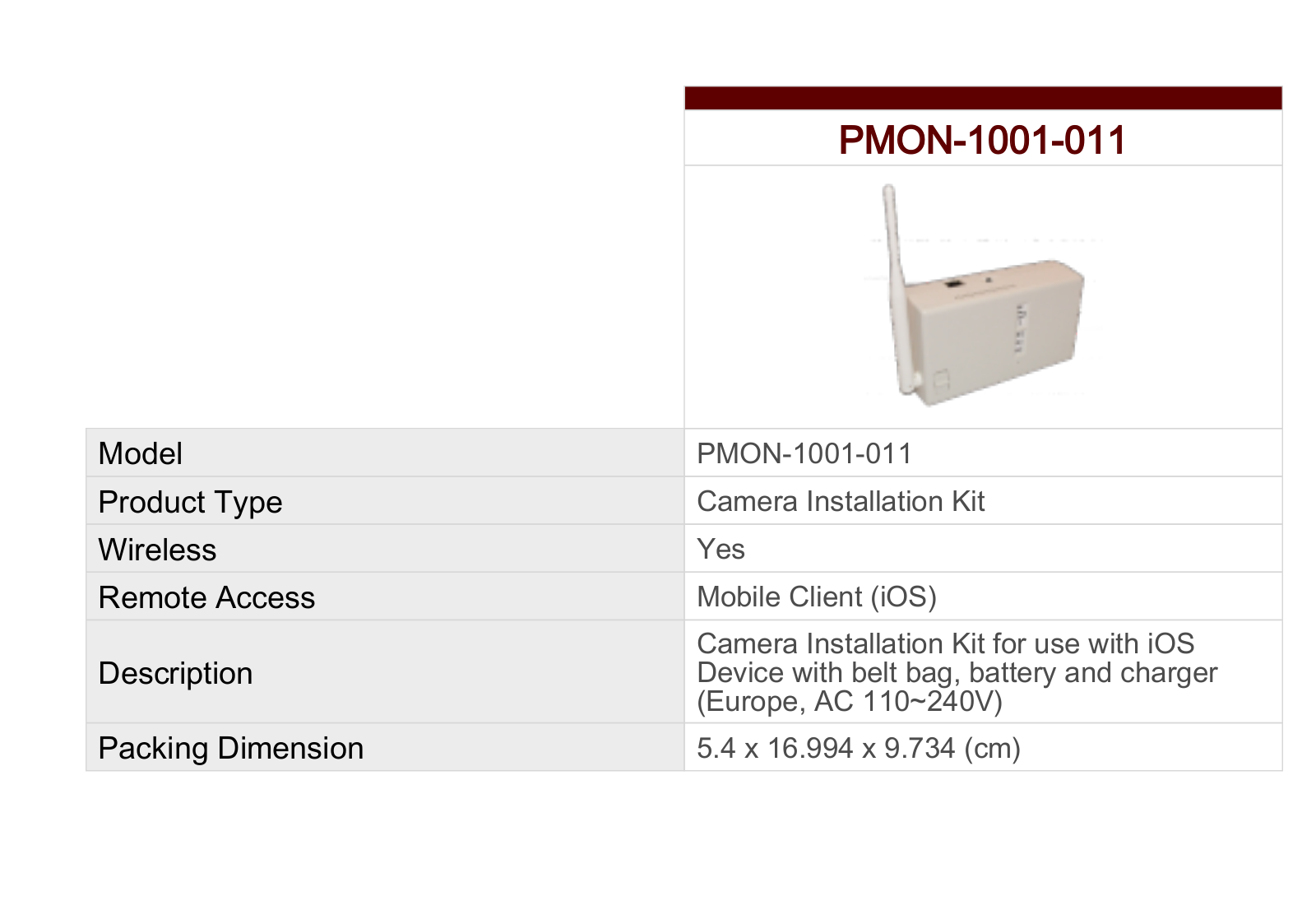 ACTi PMON-1001-011 Specsheet