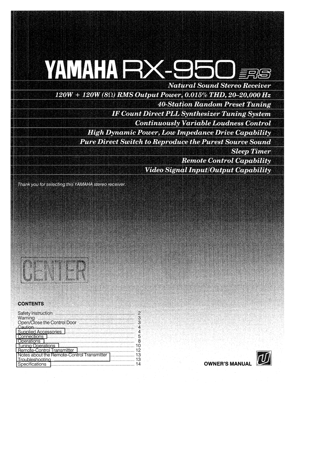 Yamaha RX-950RS Owner Manual