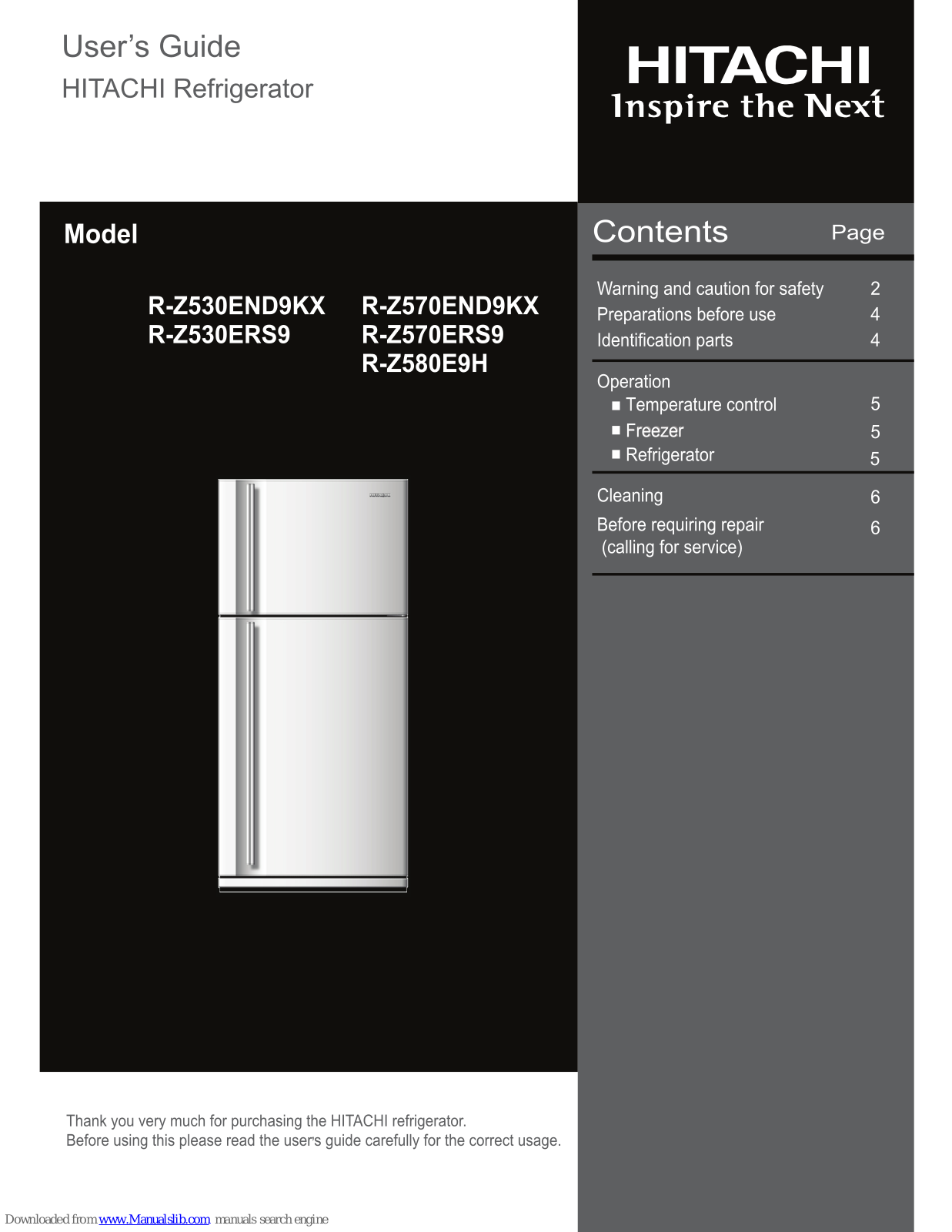 Hitachi R-Z530END9KX, R-Z570ERS9, R-Z530ERS9, R-Z580E9H, R-Z570END9KX User Manual