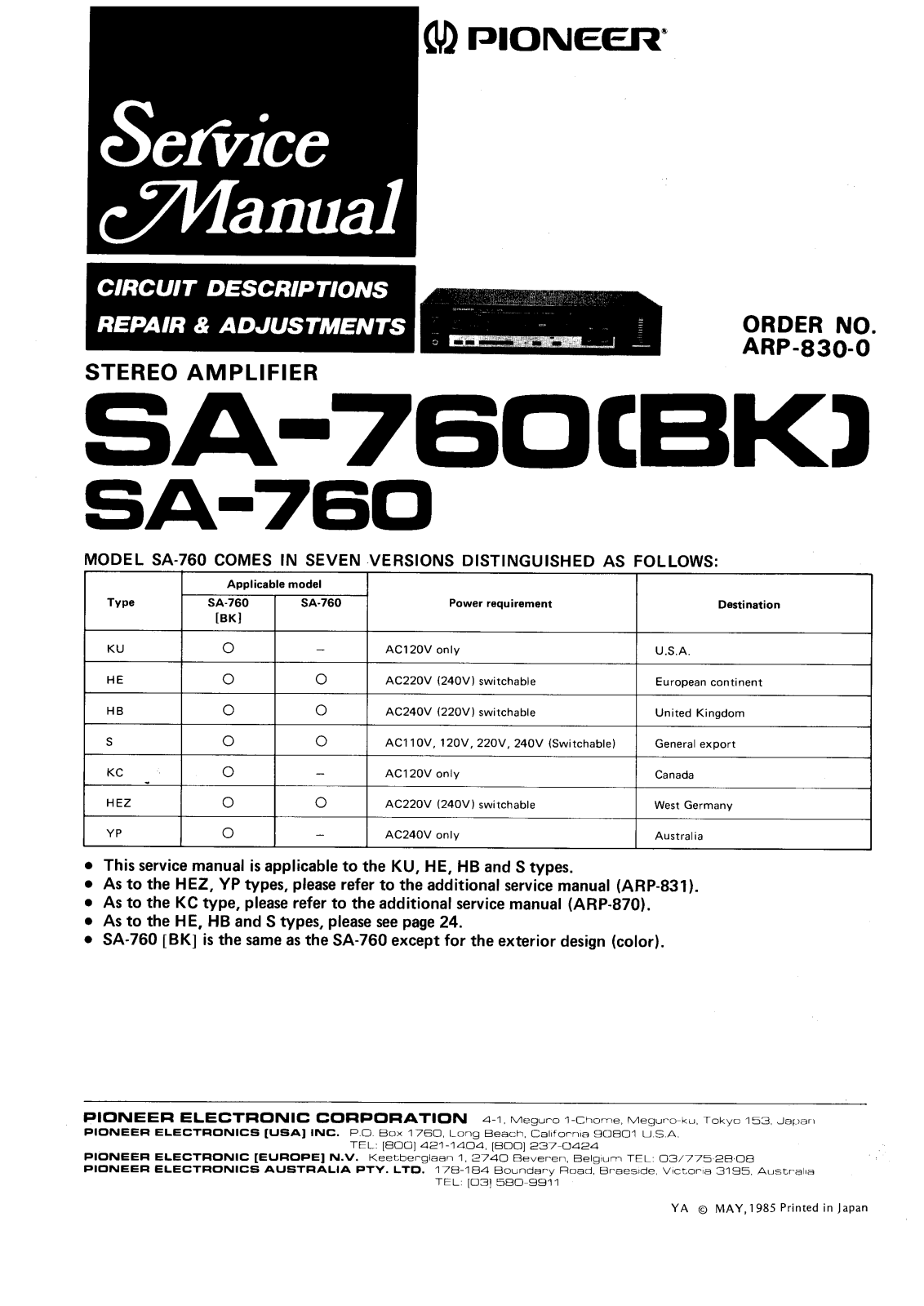 Pioneer SA-760 Service manual