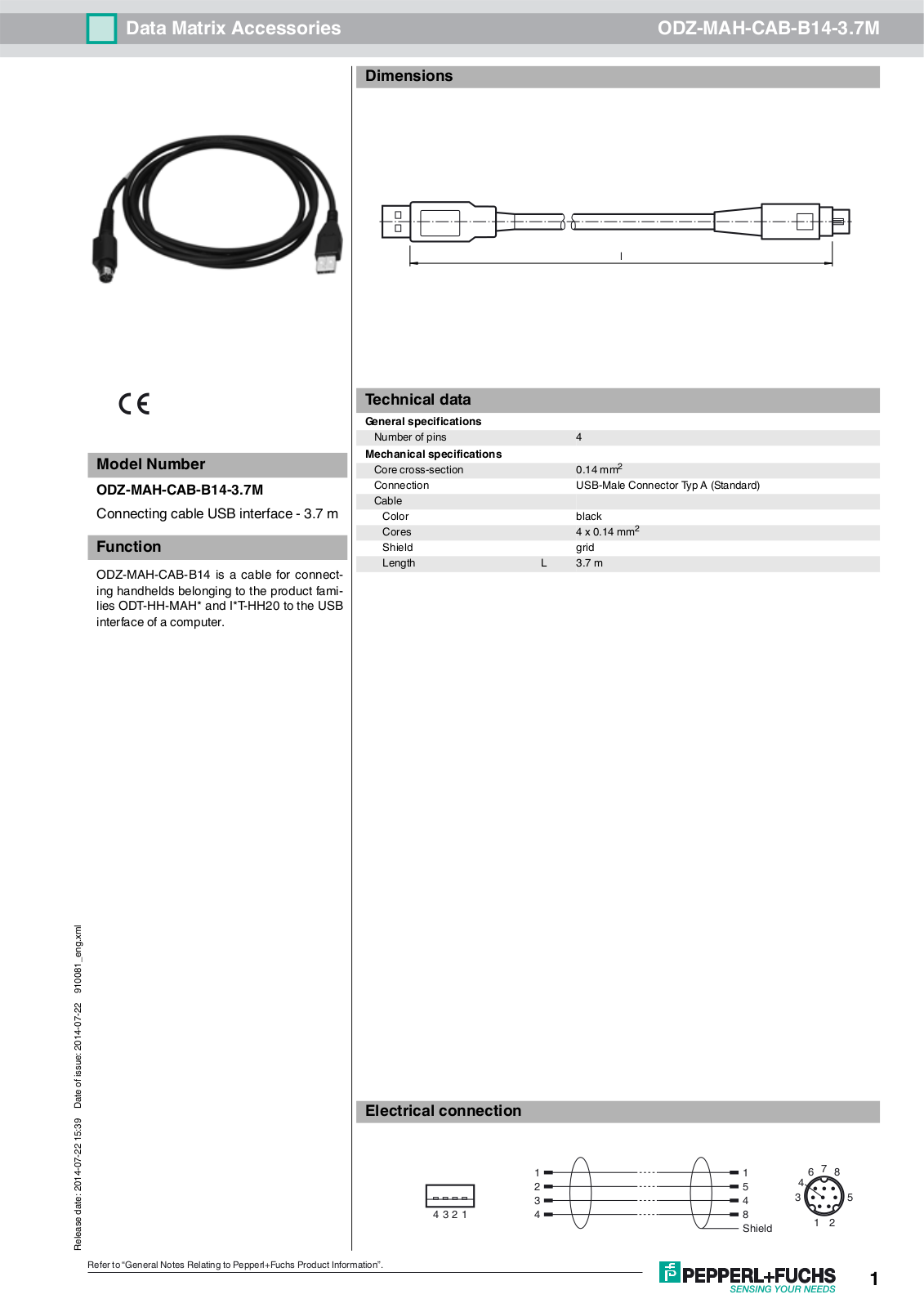 Pepperl Fuchs ODZ-MAH-CAB-B14-3.7M Data Sheet