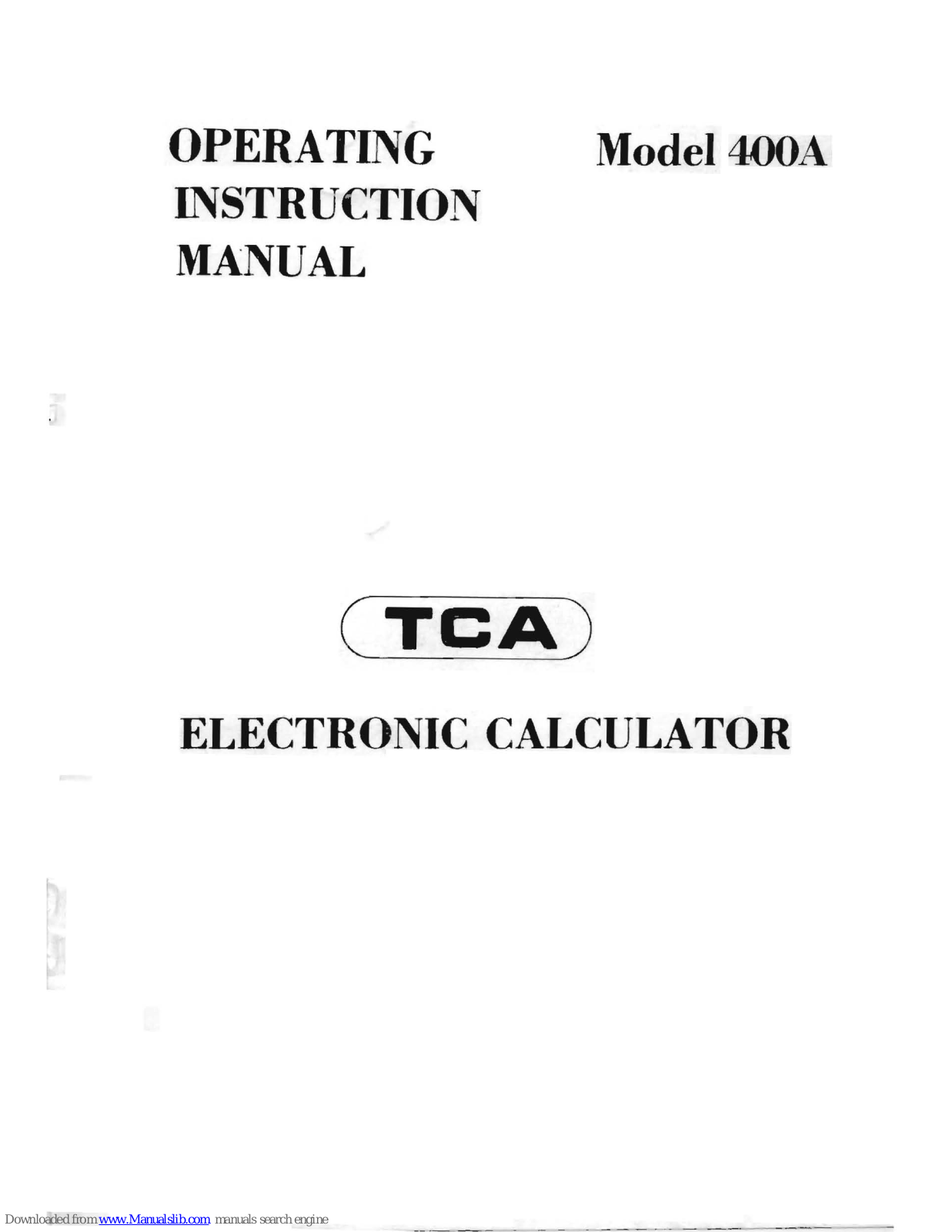 TCA 400A Operating Instructions Manual - ManualMachine.com