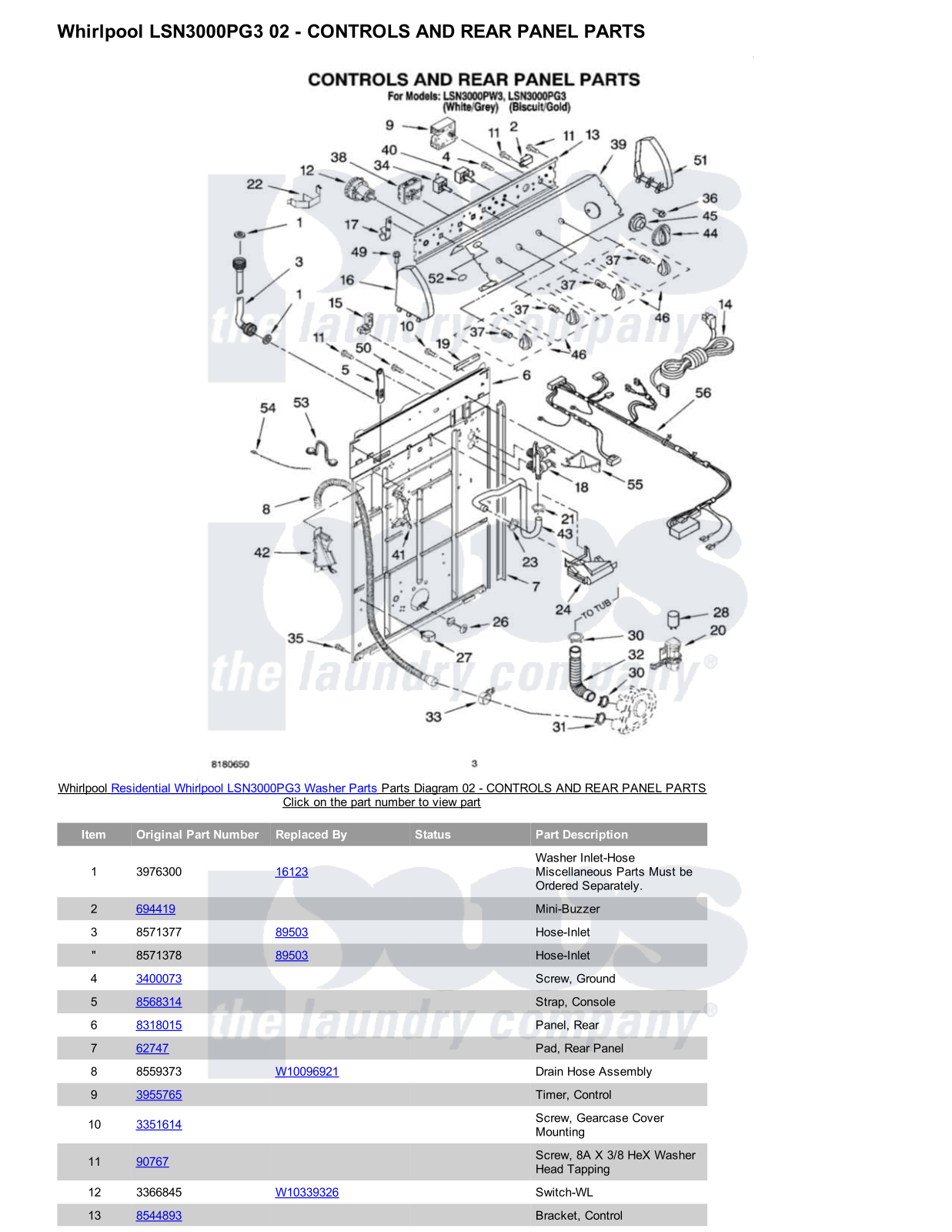 Whirlpool LSN3000PG3 Parts Diagram