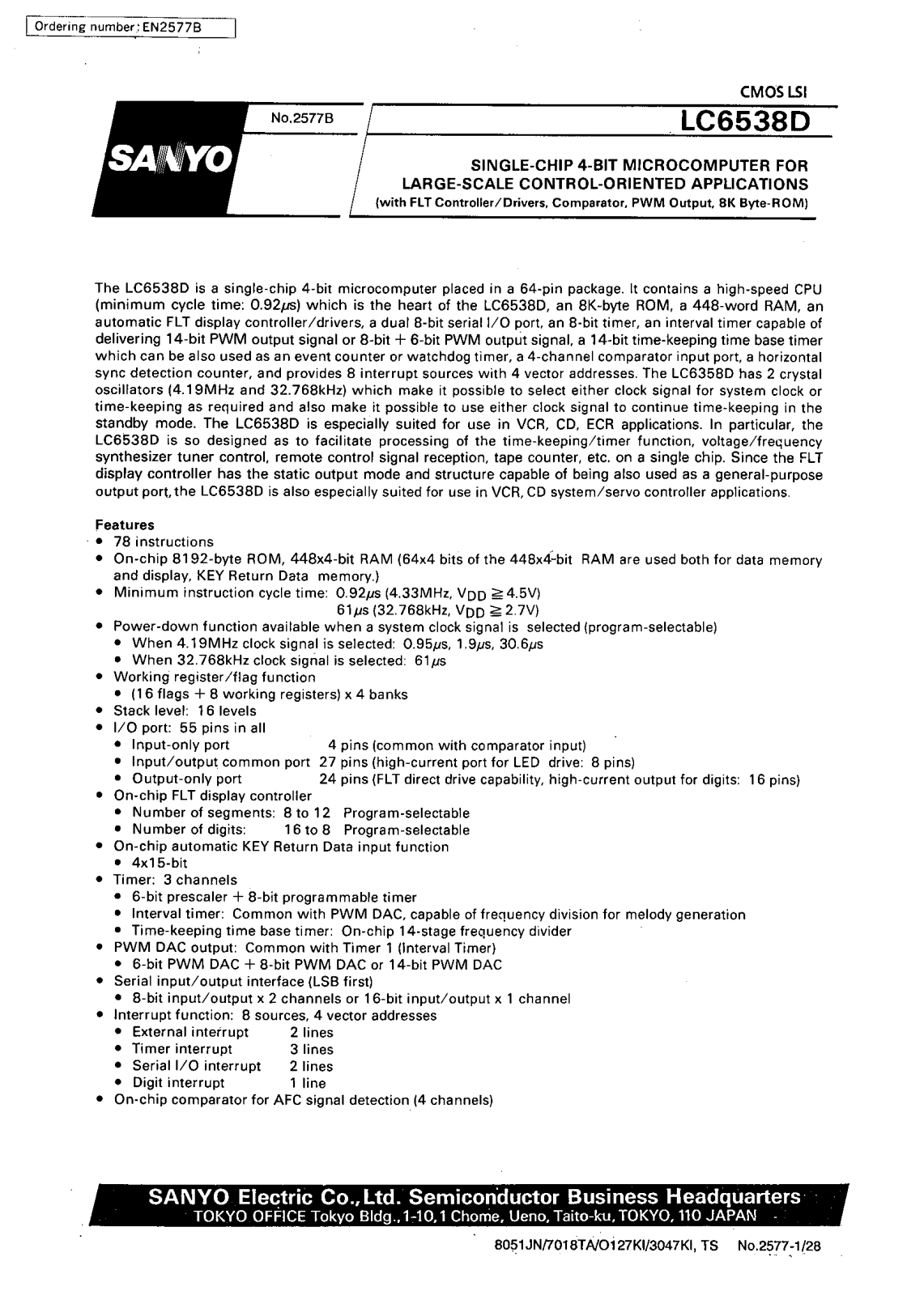 SANYO LC6538D Datasheet