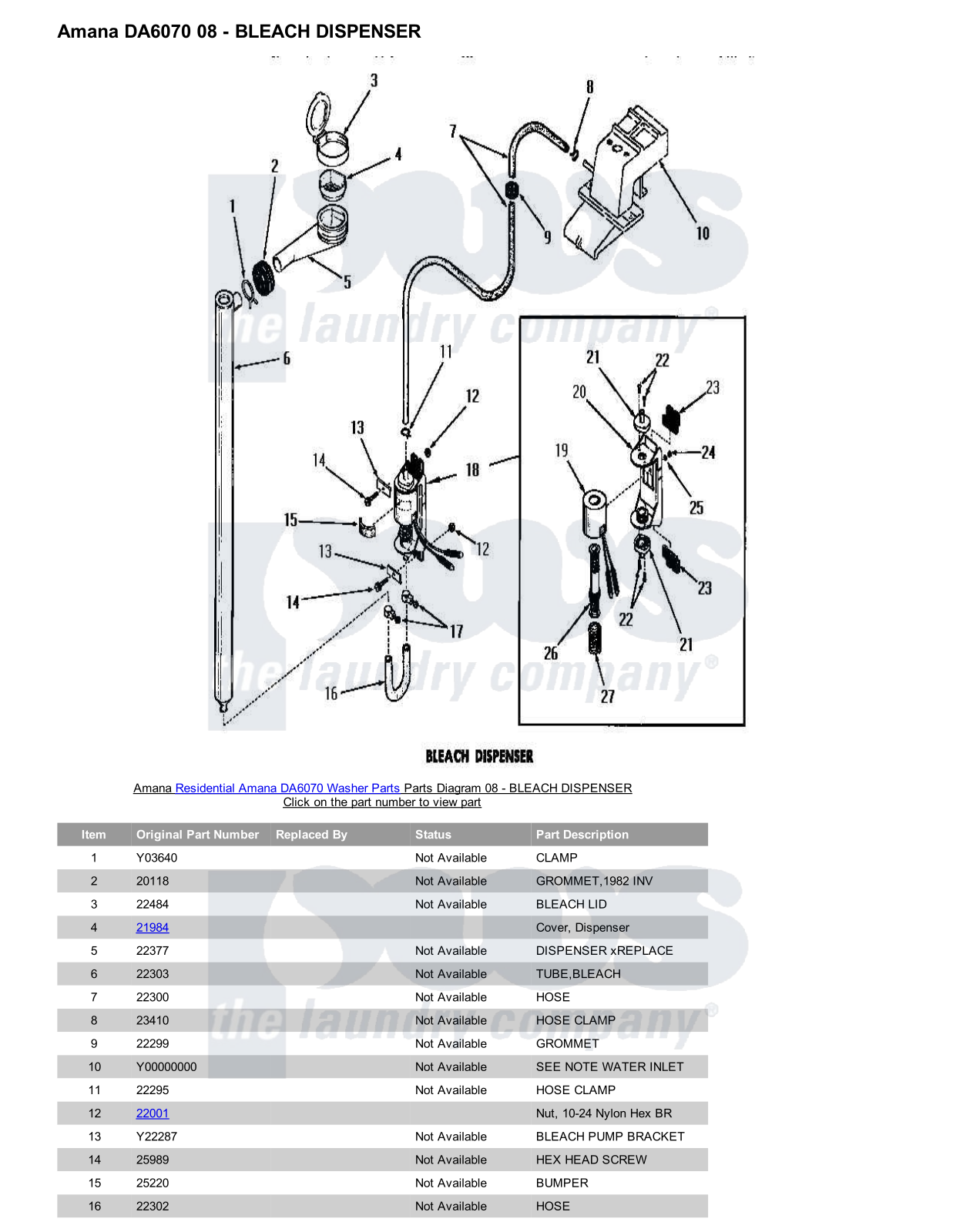 Amana DA6070 Parts Diagram