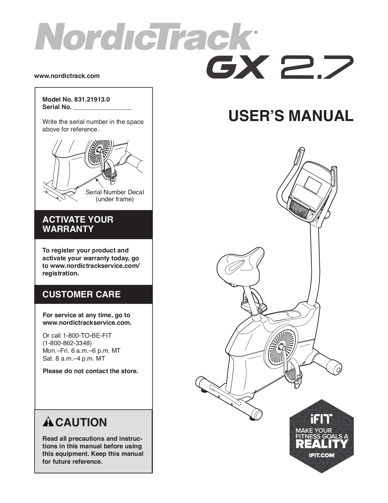 NordicTrack 831.21913.0 User Manual