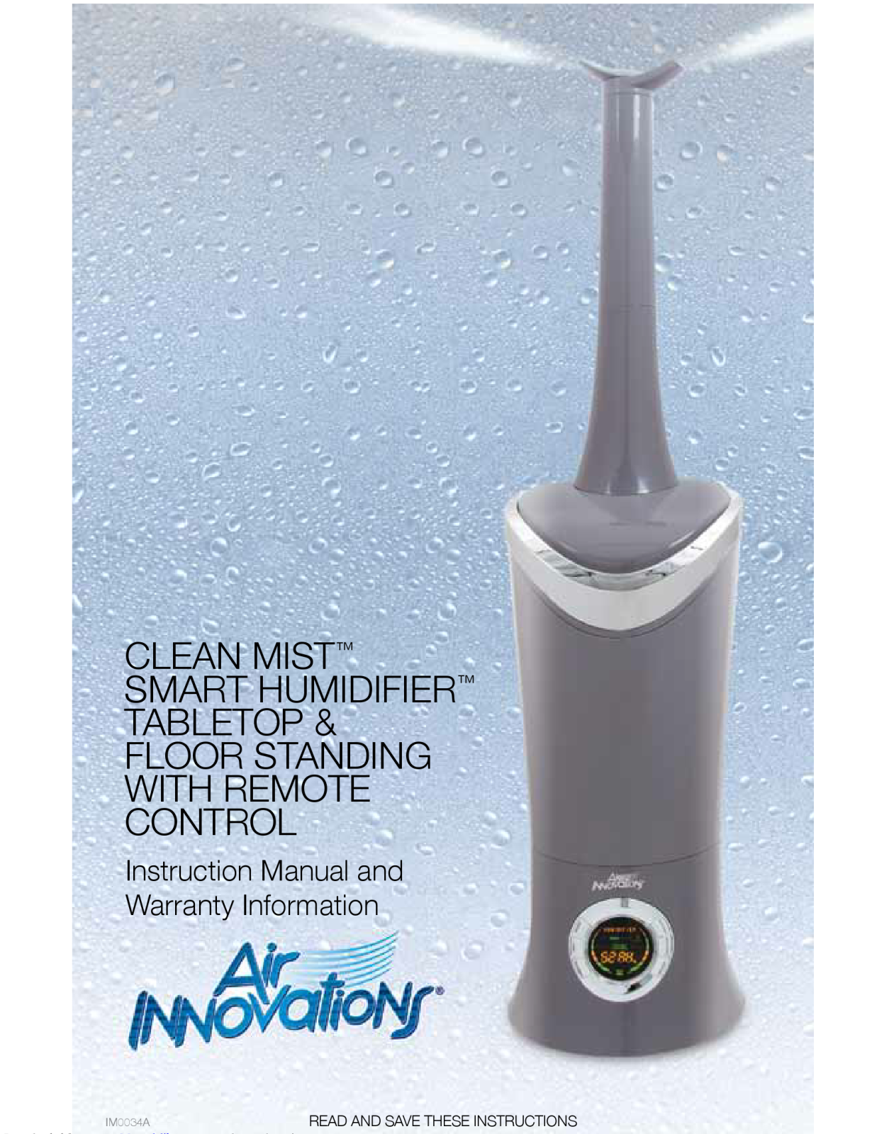 Air innovations Clean Mist Smart Humidifier Instruction Manual