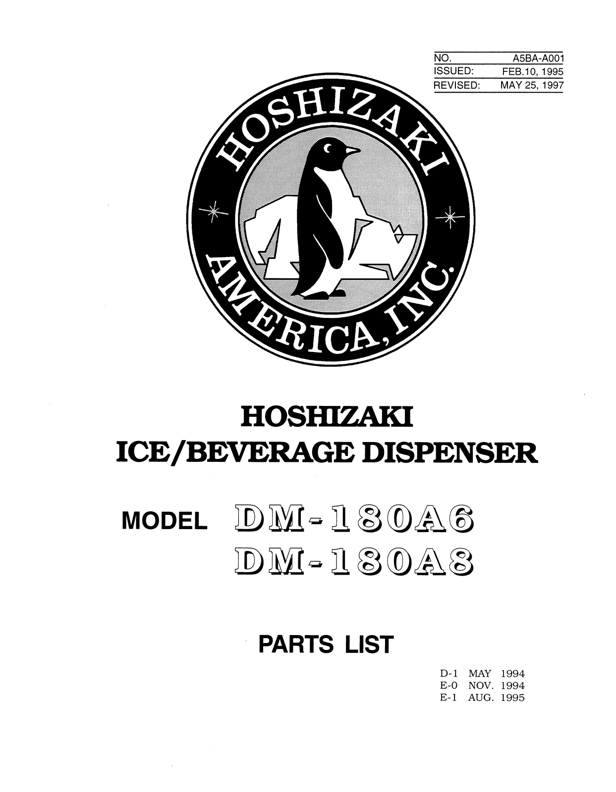 Hoshizaki DM-180A6 Parts List