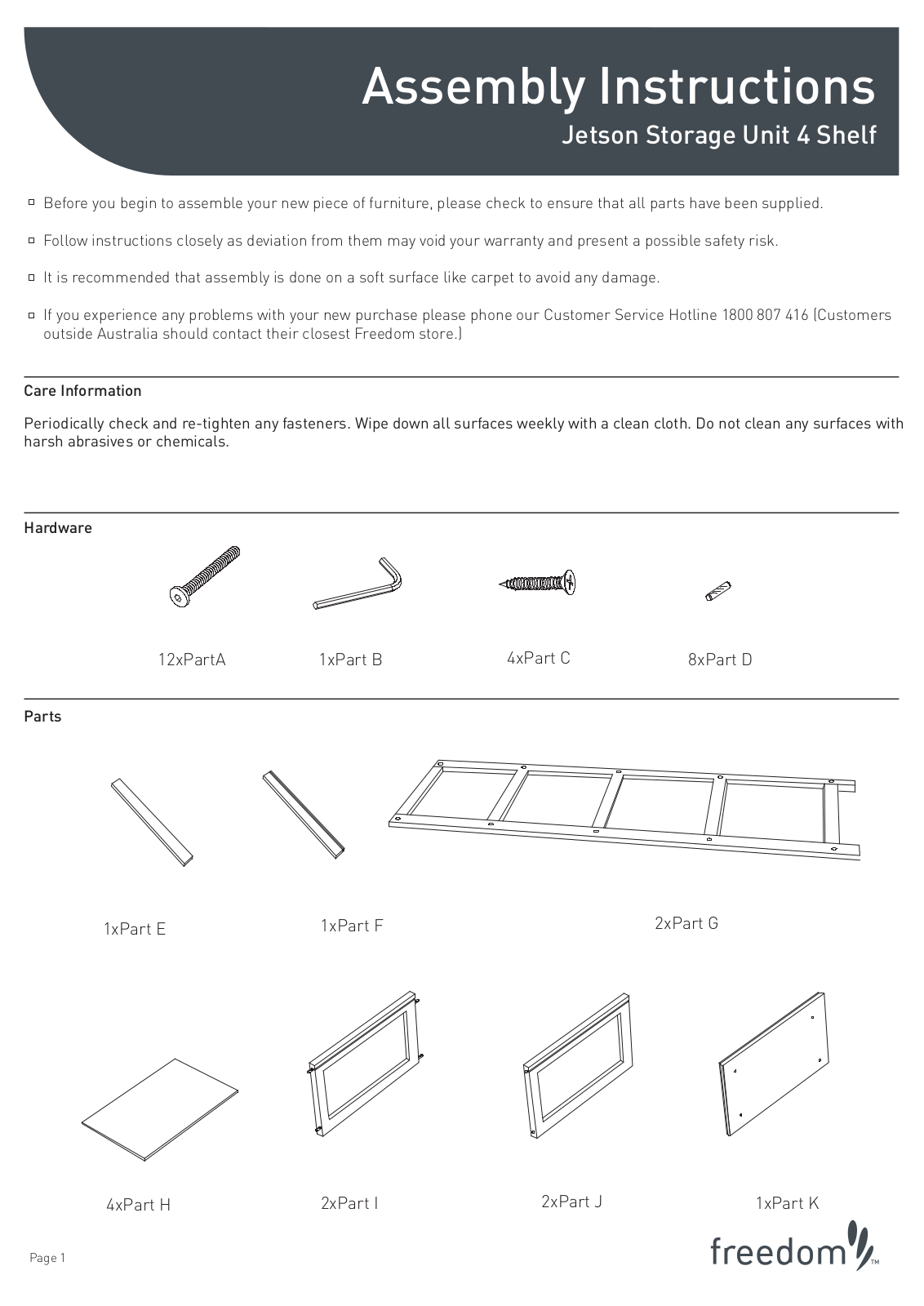 Freedom Jetson Storage Unit 4 Shelf Assembly Instruction