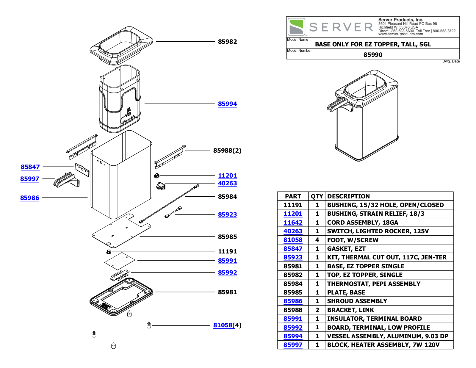 Server 85990 Parts Manual