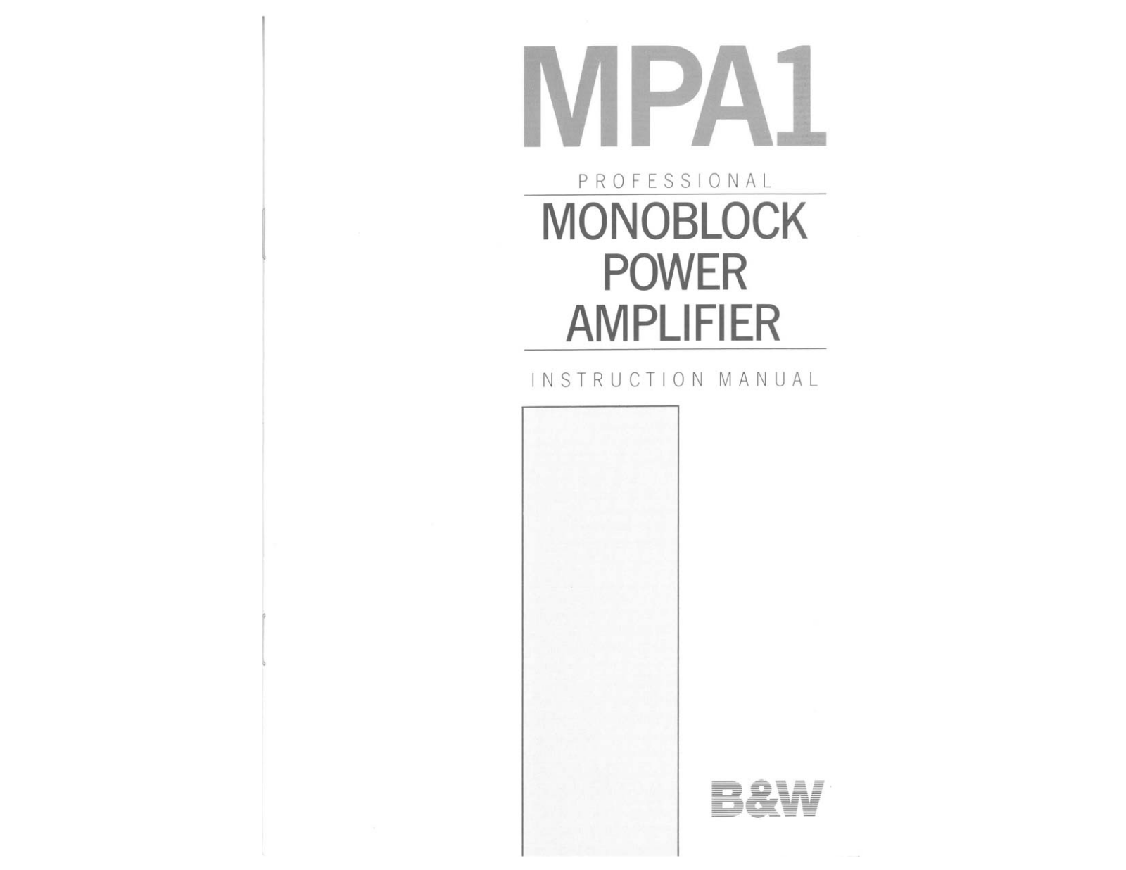 Bowers and Wilkins MPA-1 Owners manual