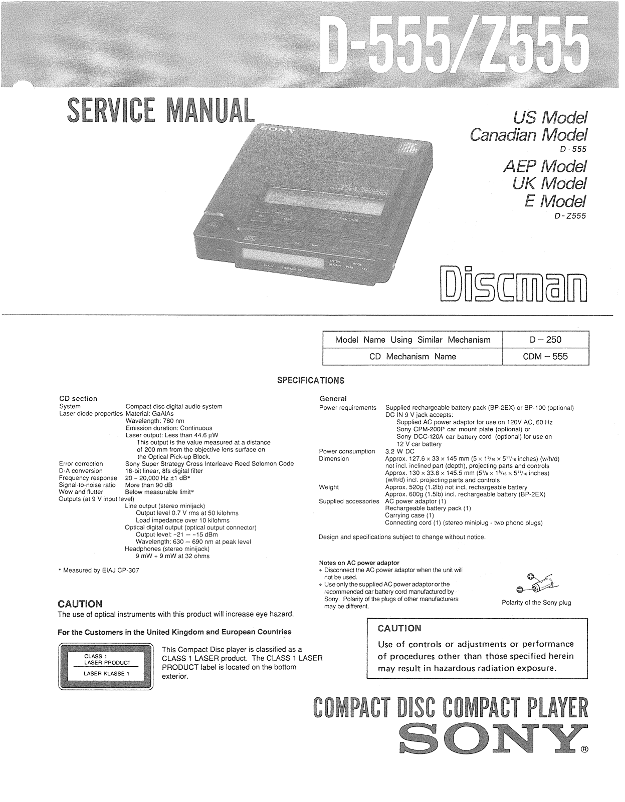 Sony D 555, Z555 Service Manual