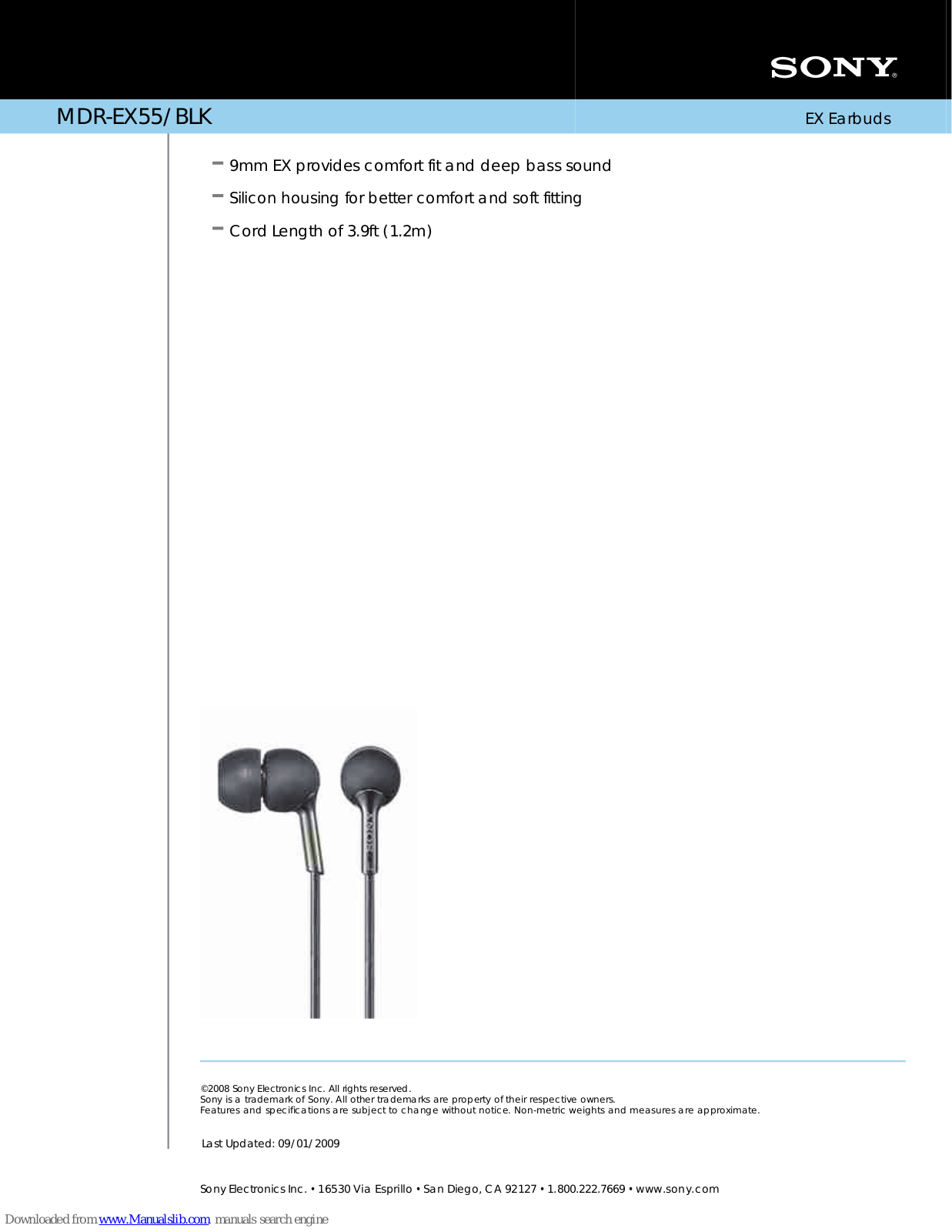 Sony MDR-EX55/BLK Specifications