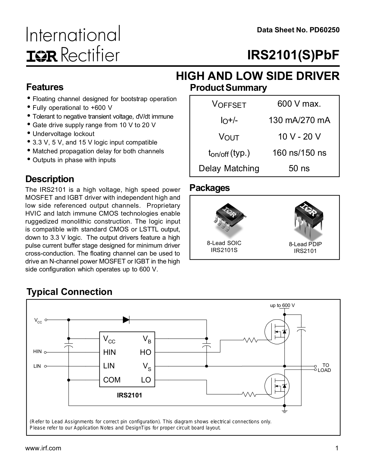 International Rectifier IRS2101STRPbF, IRS2101SPbF Datasheet