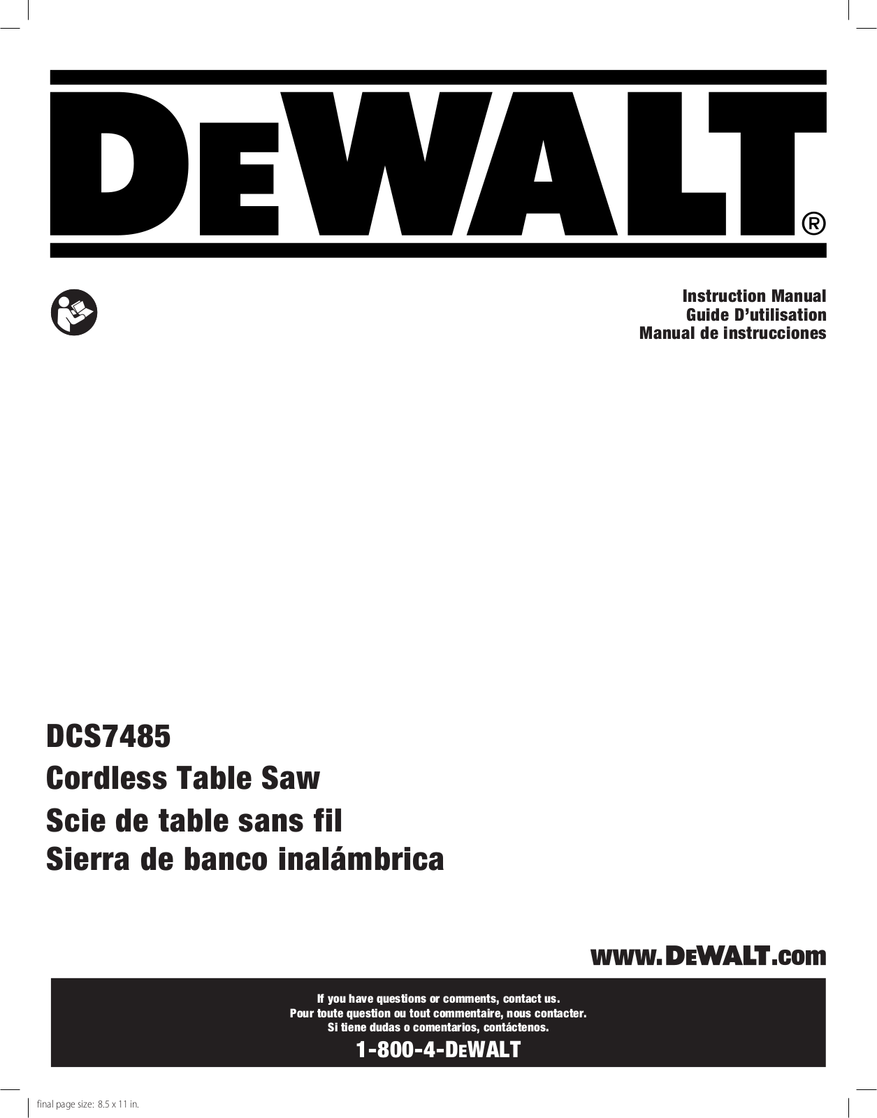 DeWalt DCS7485B TYPE 1 Owner’s Manual