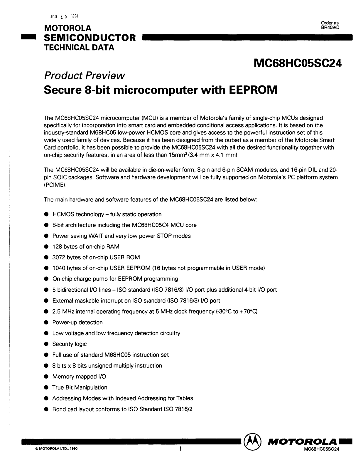 Motorola MC68HC05SC24 Datasheet