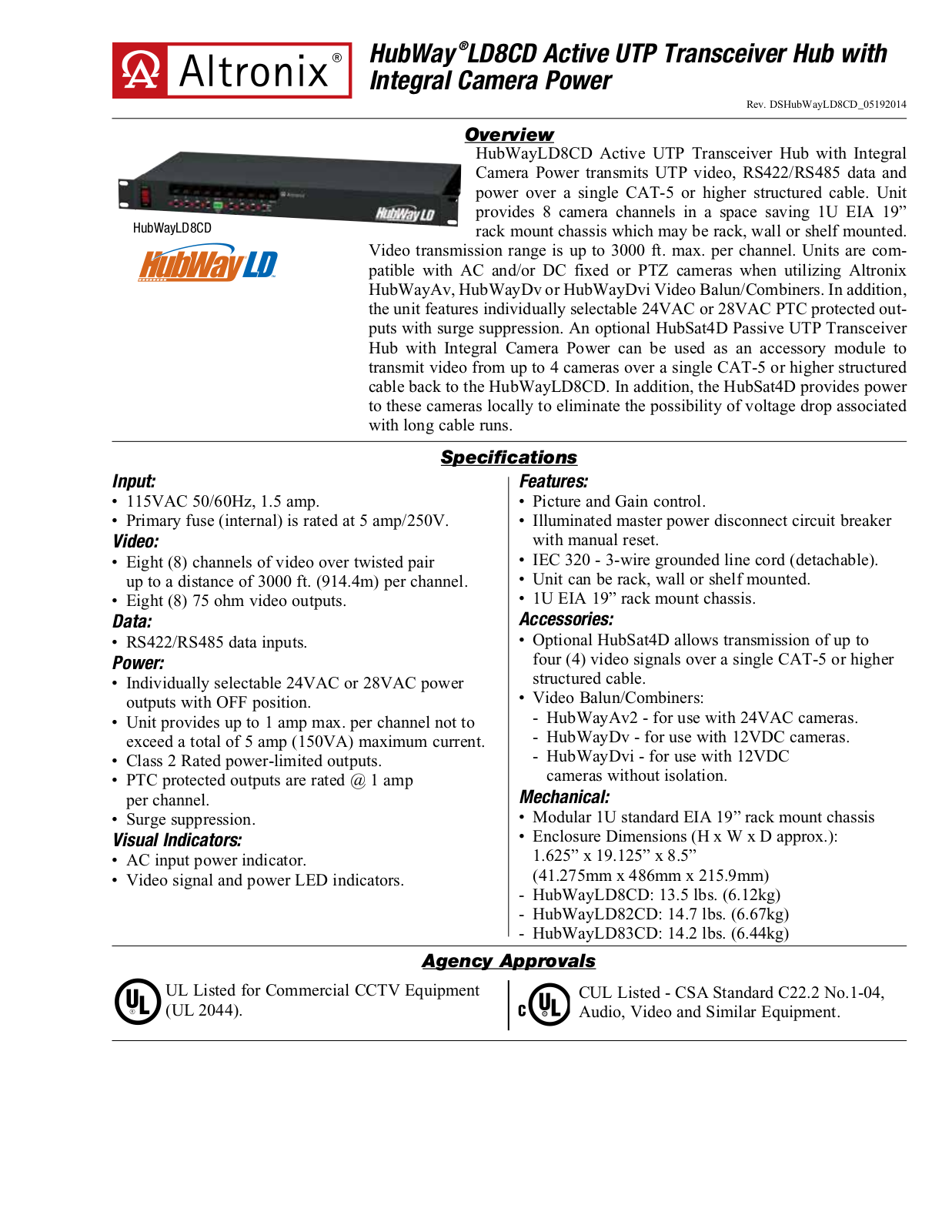 Altronix HubWayLD82CD, HubWayLD83CD Specsheet