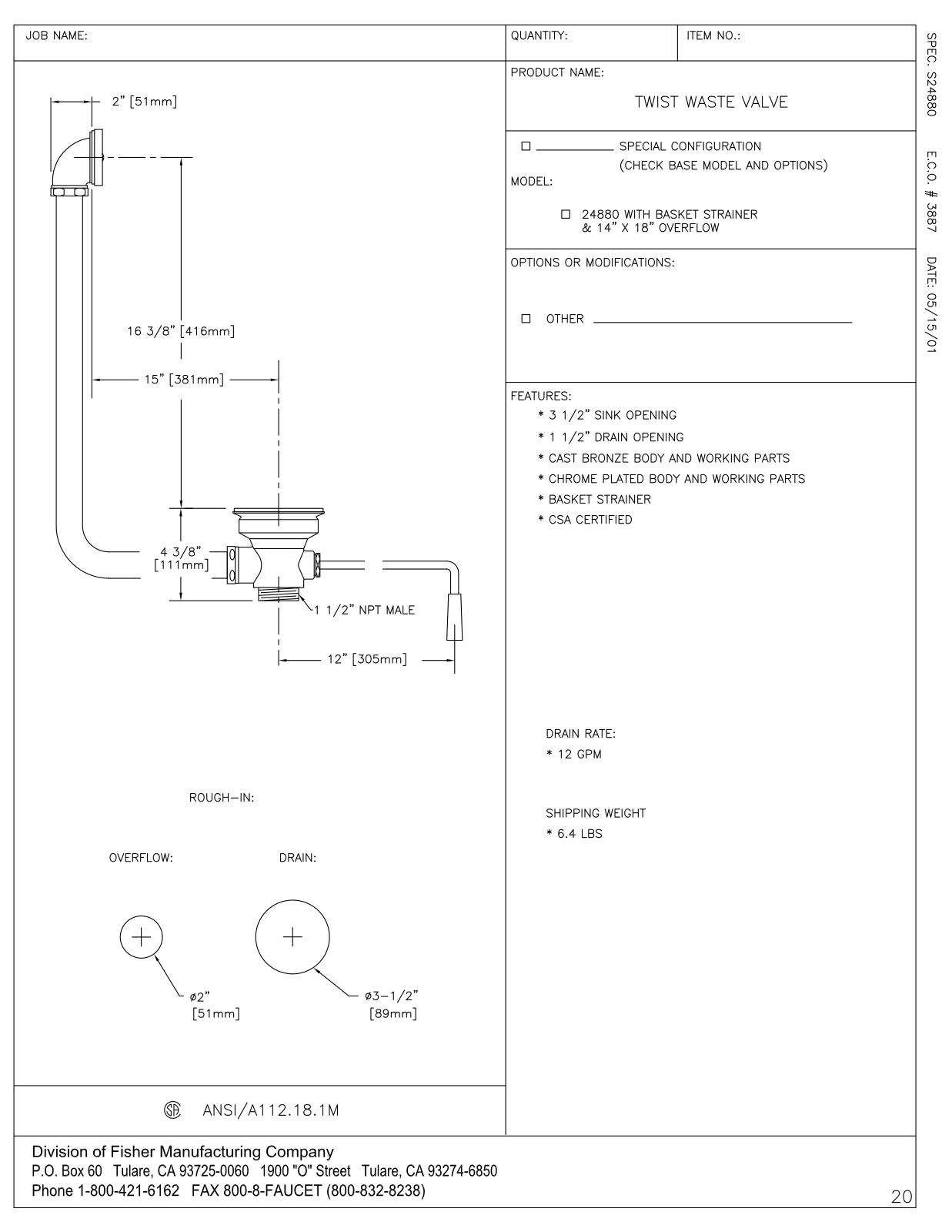 Fisher Manufacturing 24880 User Manual