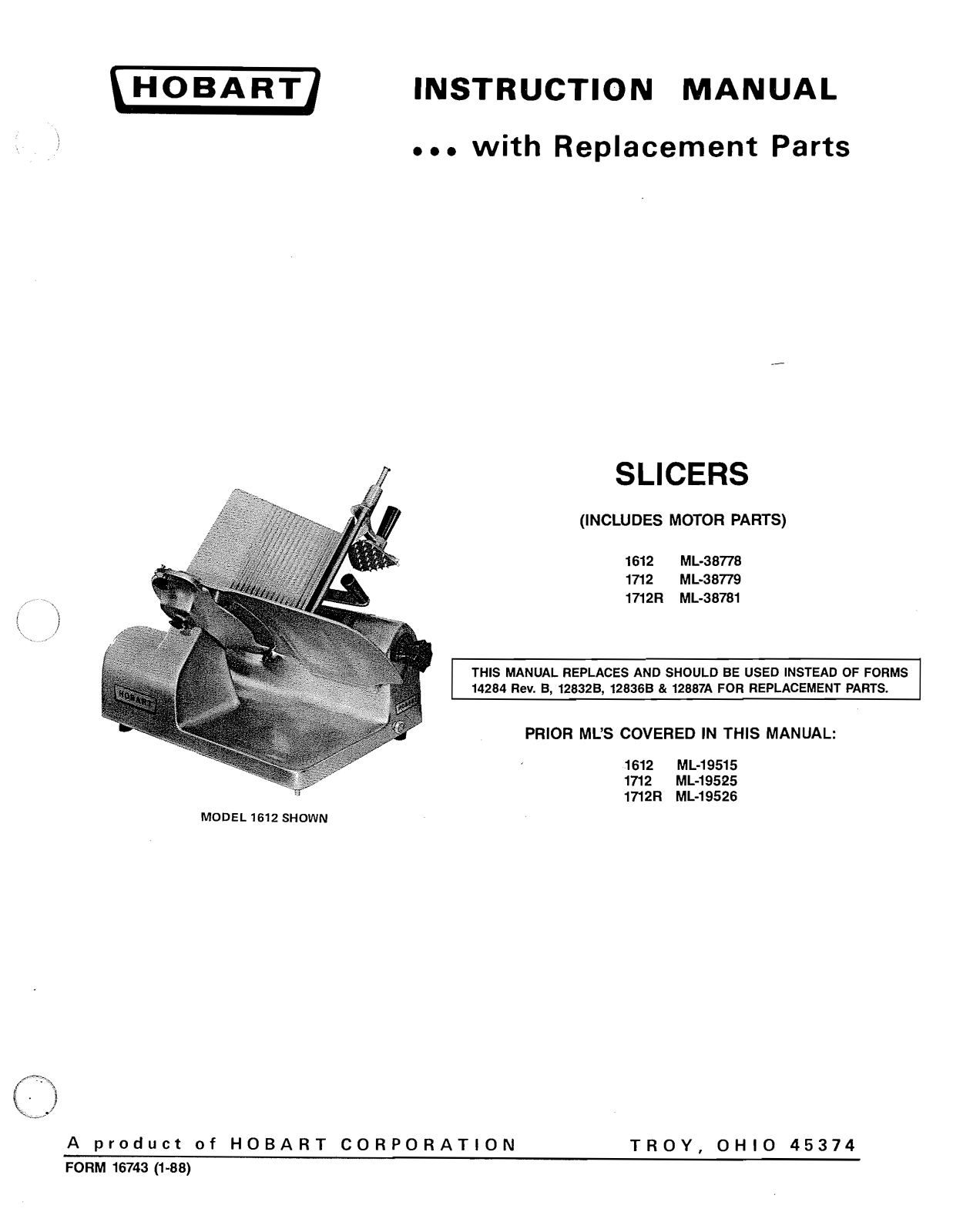 Hobart 1712R, 1612, 1712 User Manual