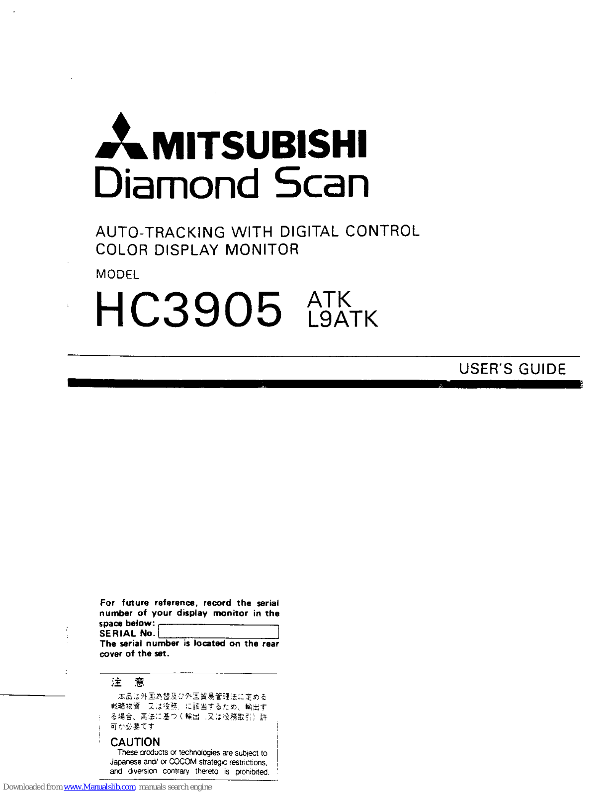 Mitsubishi HC3905 ATK, HC3905 L9ATK User Manual