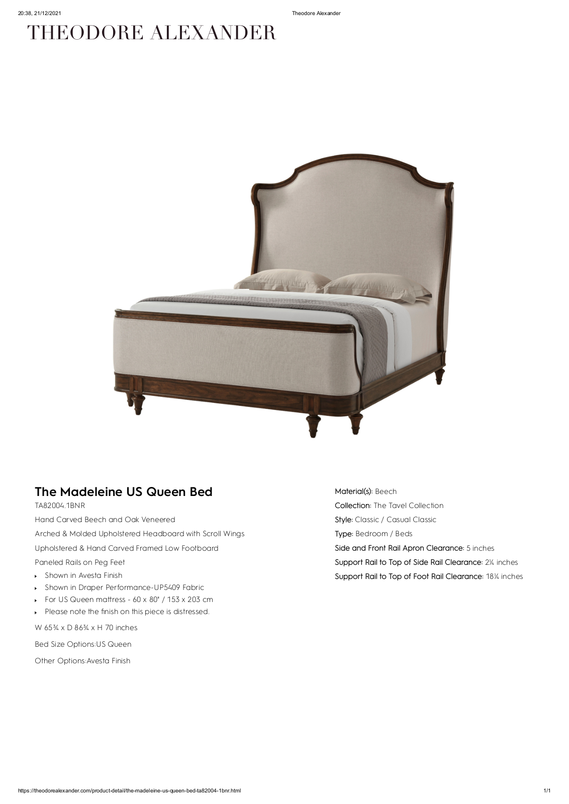 Theodore Alexander FPLJ3887 Specifications