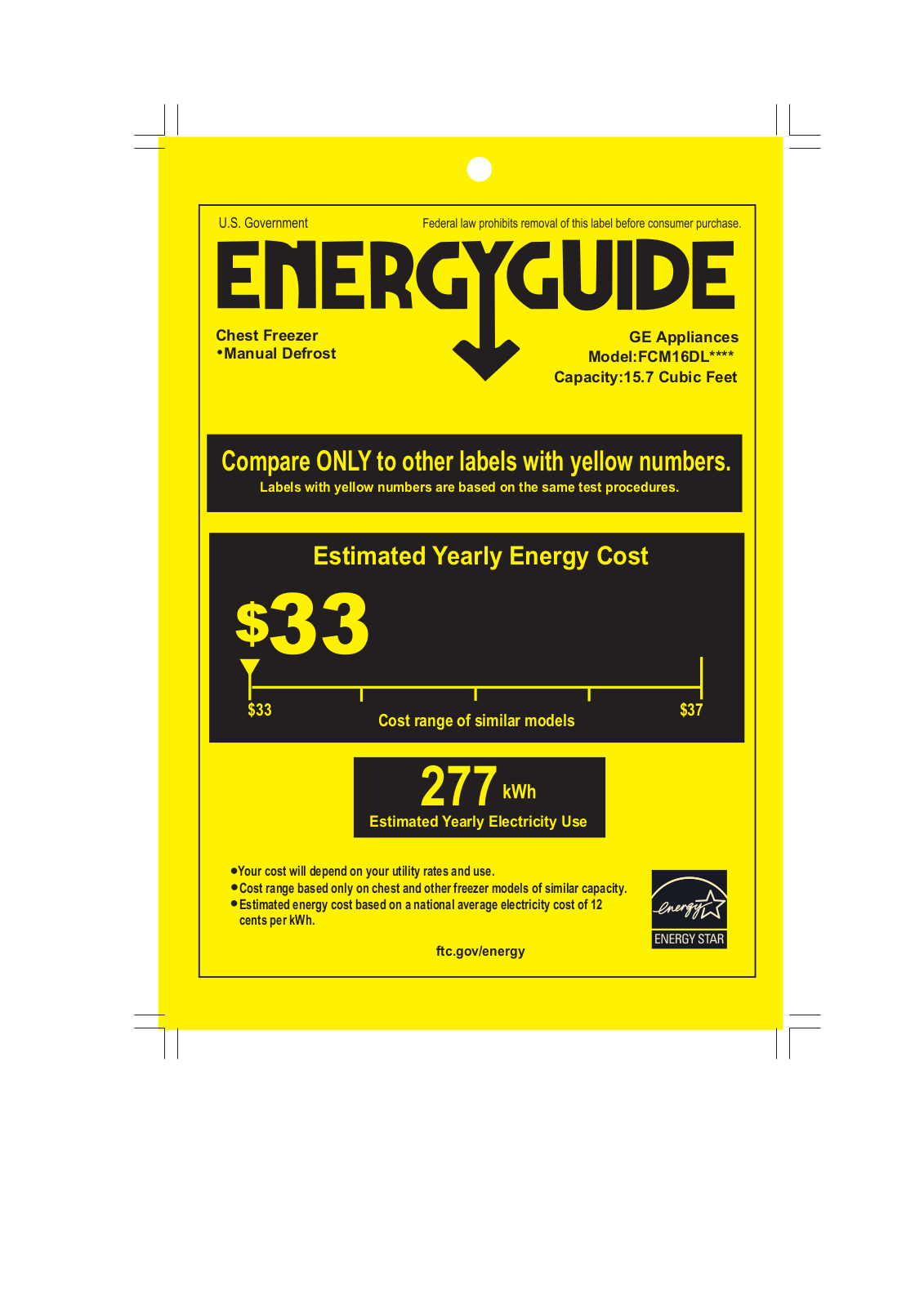 General Electric FCM16DLWW Energy Guide