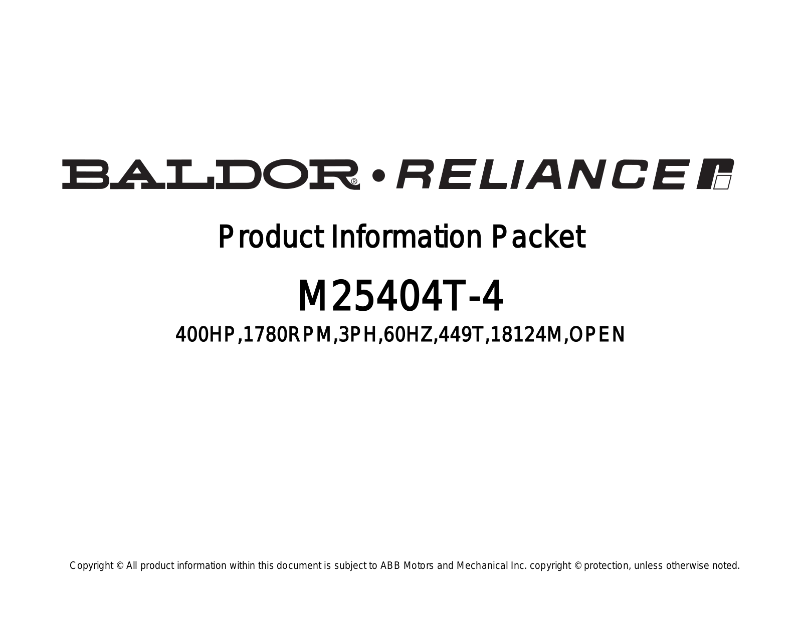 Baldor M25404T-4 Product Information Sheet