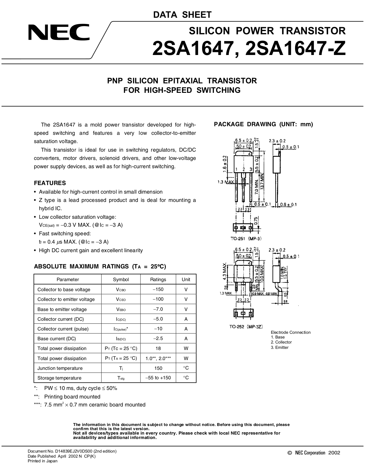 NEC 2sa1647 Datasets - ManualMachine.com
