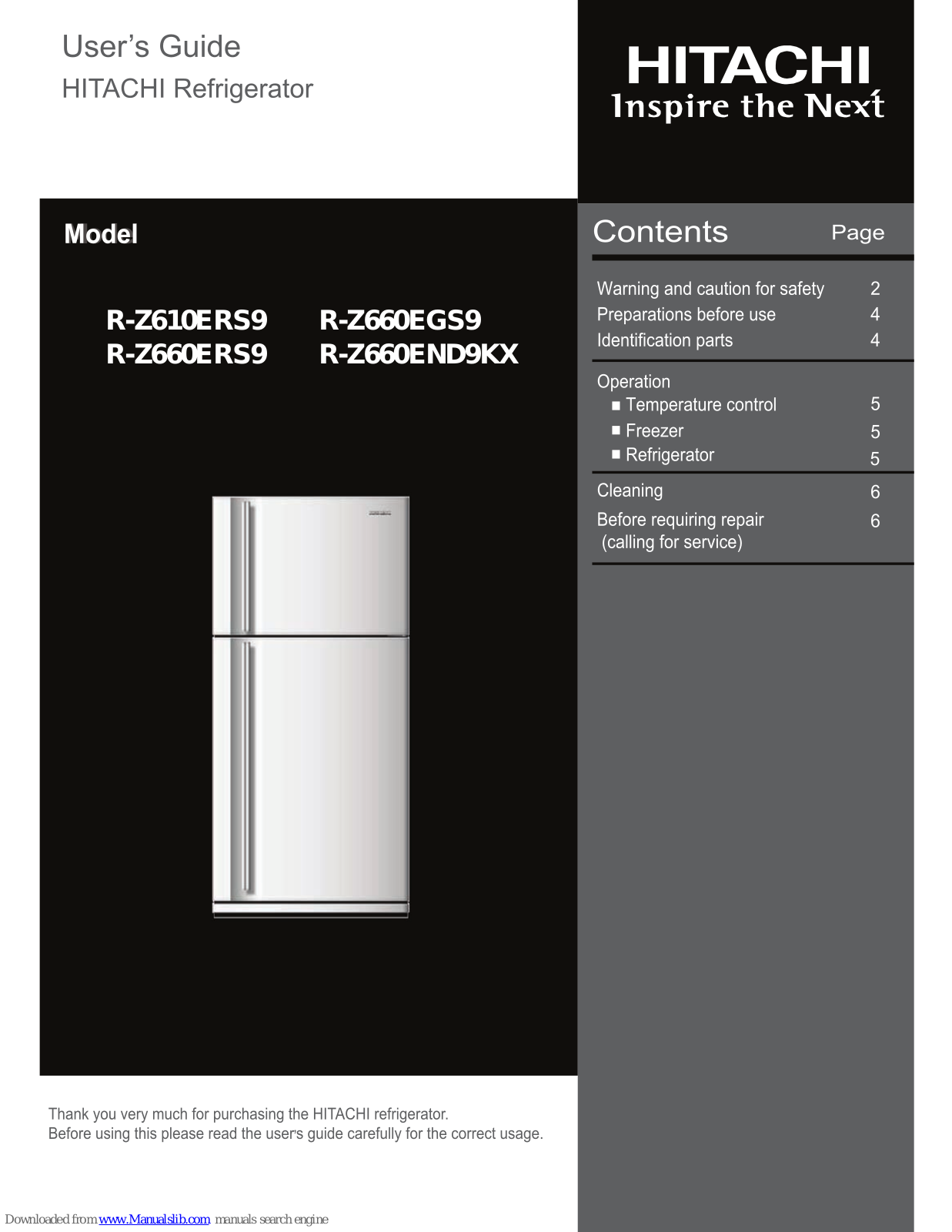 Hitachi R-Z610ERS9, R-Z660ERS9, R-Z660EGS9, R-Z660END9KX User Manual