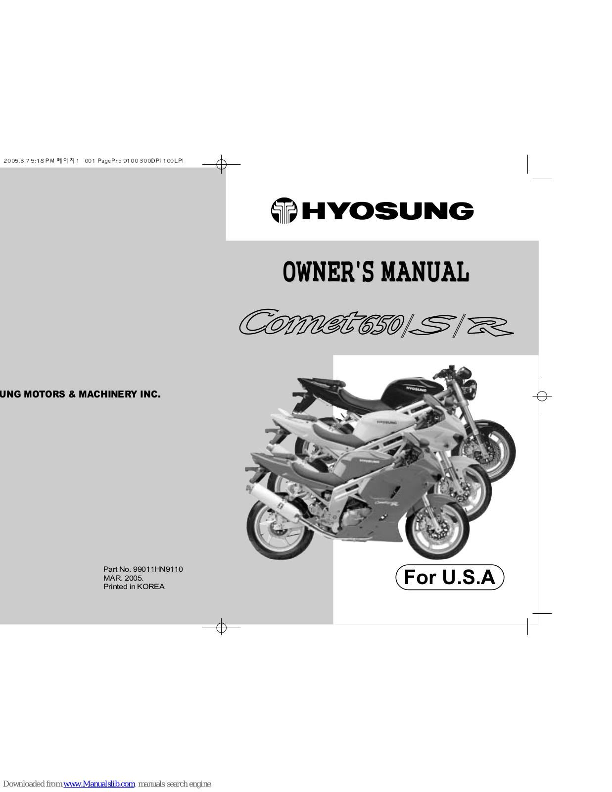 HYOSUNG GT 650 R, Comet 650S Sports Type User Manual