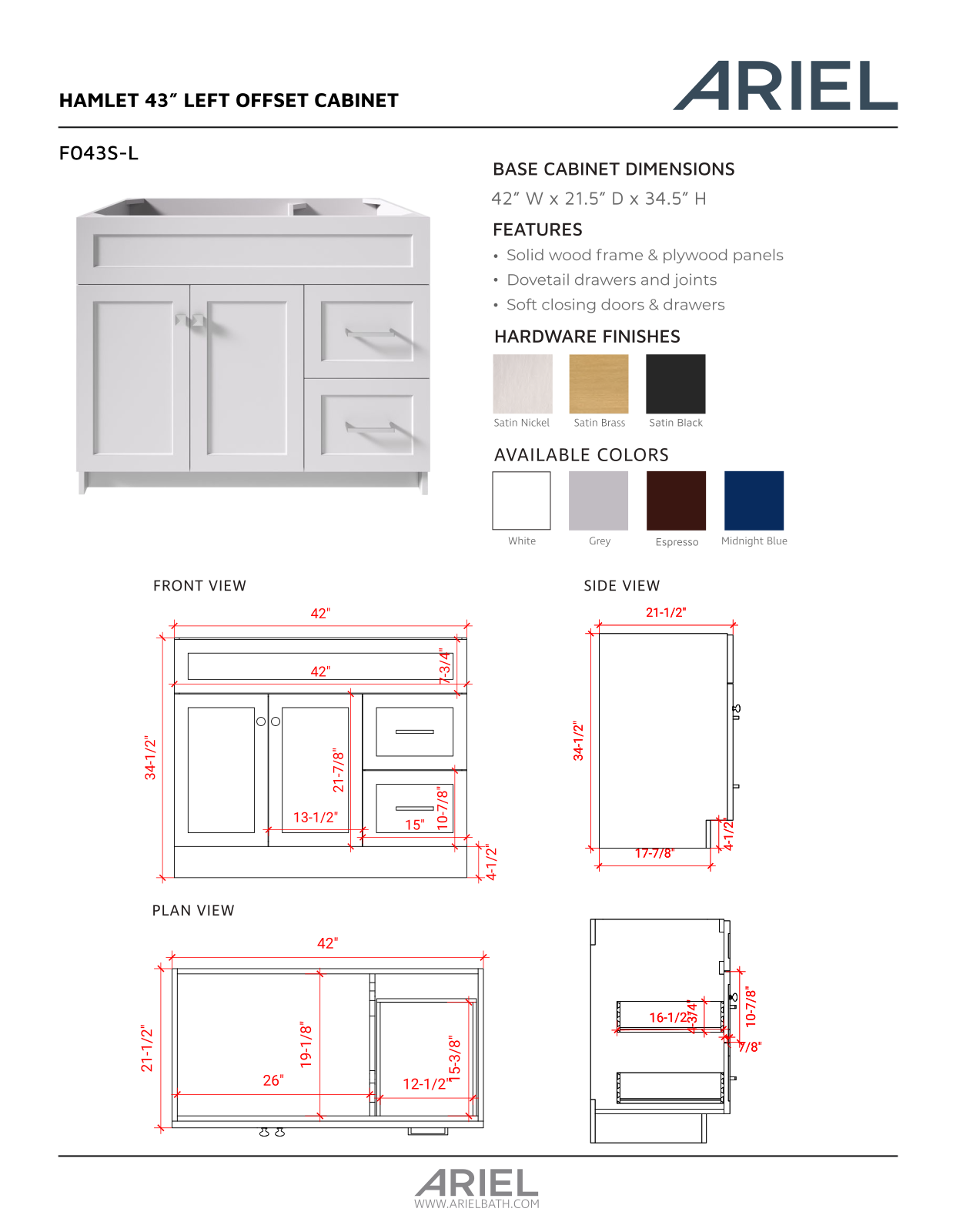 Ariel Bath ZZB10397 Specification - ManualMachine.com