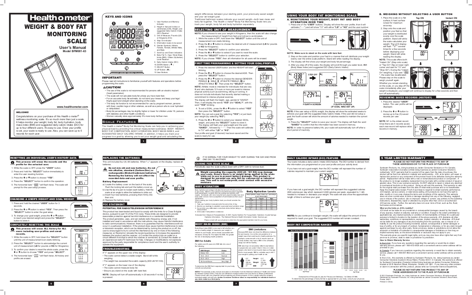 Health O Meter BFM081-63 User Manual