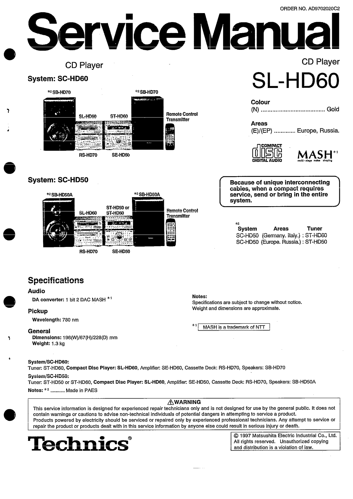 Technics SLHD-60 Service manual