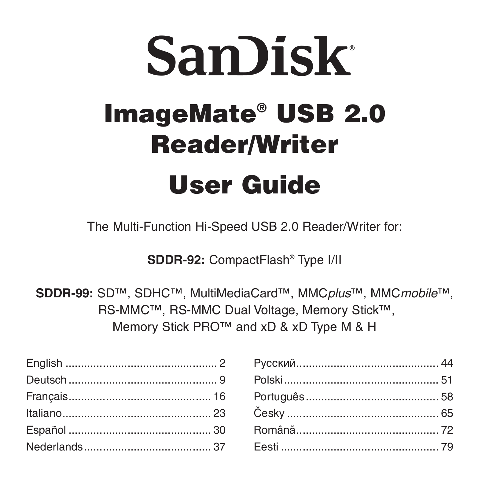 Sandisk SDDR-92, SDDR-99 User Manual